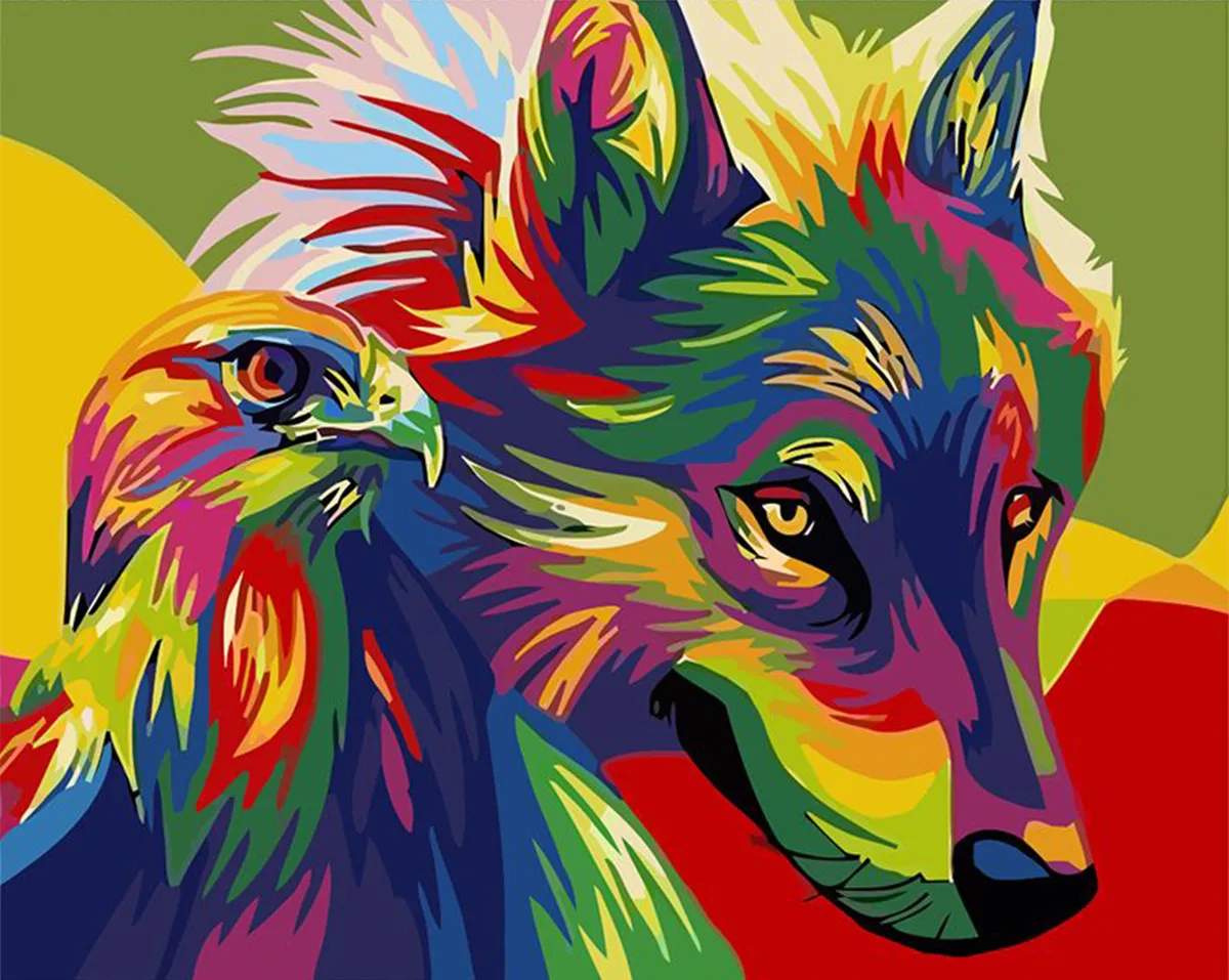 Schilderen op nummer Wolf En Havik Multicolor