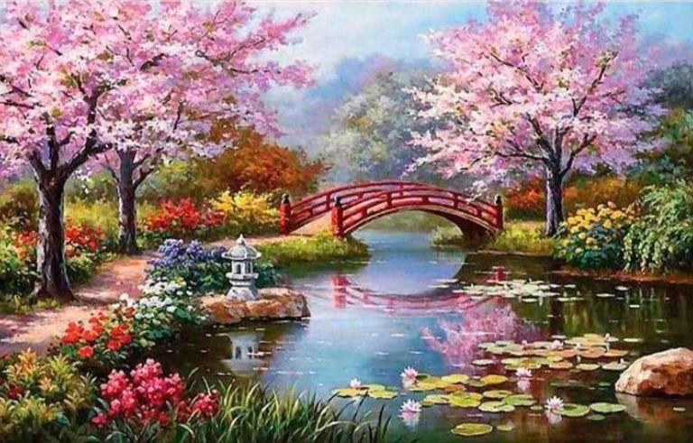 Diamond painting Natuur met brug