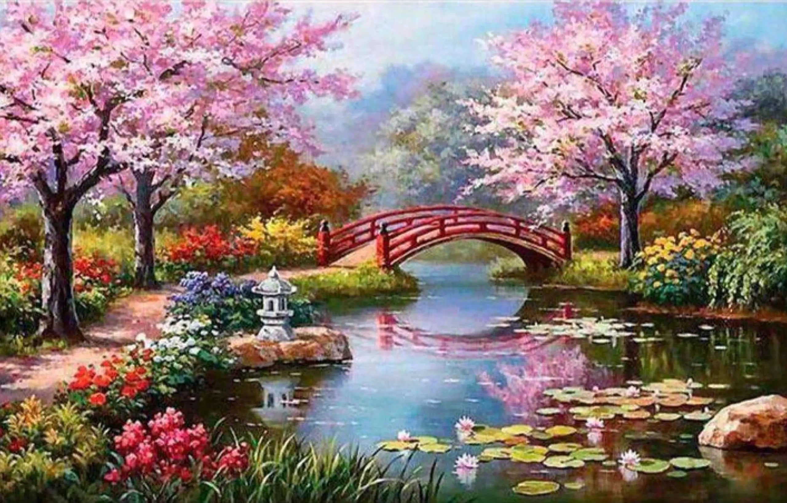 Diamond painting Natuur met brug