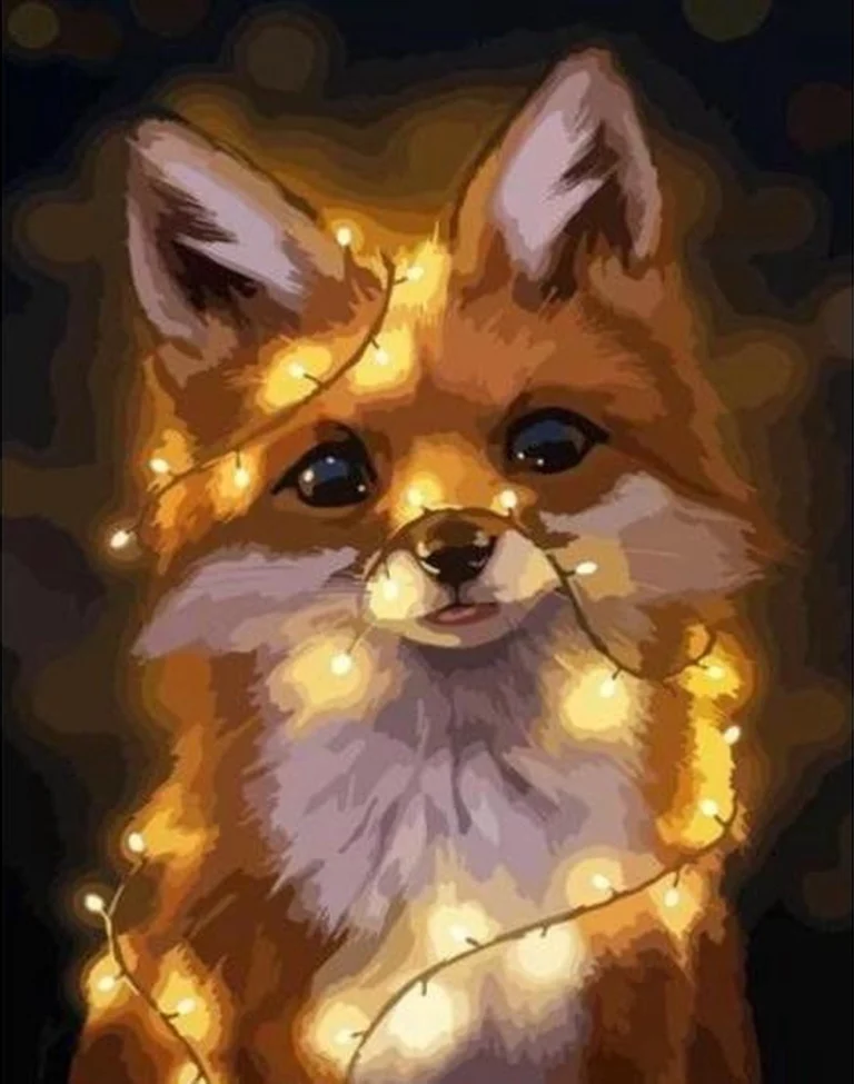 Diamond painting Vos met lichtversiering